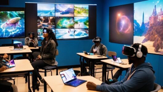 a virtual classroom with students in their VR experiences